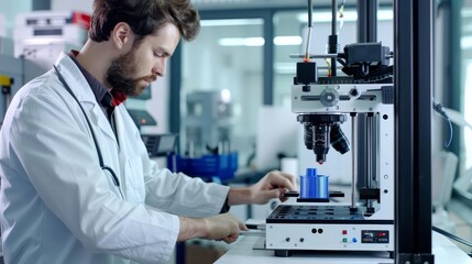 Scientist working with a 3D printer in a laboratory.