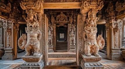 Intricately Carved Wooden Temple in Thailand