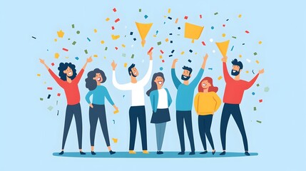 Obraz premium Group of Happy People Celebrating with Confetti