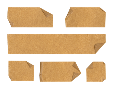 Collection of vintage grunge adhesive tape strips on transparent background, png file
