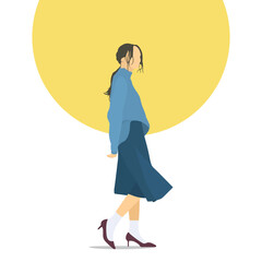 Flat design woman and sun character illustration