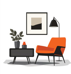 A living room illustration Elegant living room art with modern sofa, abstract paintings, and stylish decor elements for home decor with plant pot, light lamp vector  illustration.1.eps