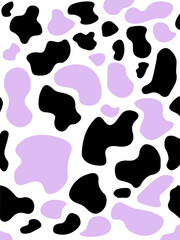 Pattern black and purple cow spots on white background, trendy fashion print,animal spot skin