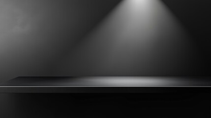 Obraz premium Black steel countertop shelf with spotlight and black wall for product display promotion