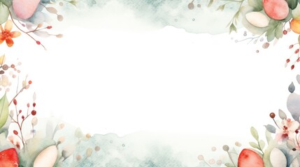 Obraz premium Watercolor Floral Border with Easter Eggs - Springtime Celebration Frame, Flowers, Leaves, Pastel Colors