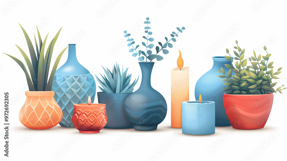 Wall mural A simple vector icon illustration depicting the group of home decor items at center for a website isolated white background