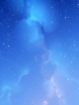 A starry night sky with a bright blue nebula.