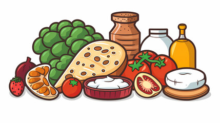 A simple vector icon illustration depicting the group of Food items at center for a website isolated white background