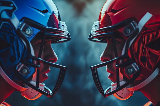 Intense rivalry during the American Football Championship between the red team and their opponents in a dramatic face-off