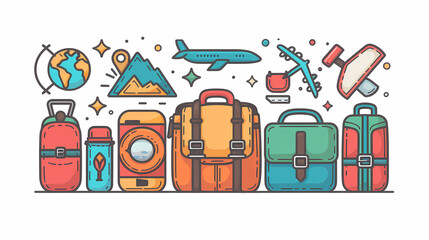 Naklejka premium A simple vector icon illustration depicting the group of travel items at center for a website isolated white background