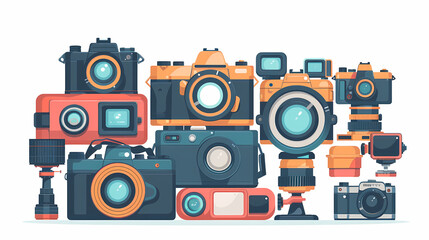 Obraz premium A simple vector icon illustration depicting the group of photography equipment items at center for a website isolated white background