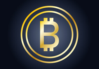 Icono dorado de criptomoneda bitcoin en fondo azul oscuro