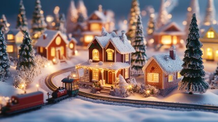 Fototapeta premium Snowy Village Christmas Night