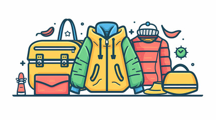Fototapeta premium A simple vector icon illustration depicting the group of clothing and accessories items at center for a website isolated white background 