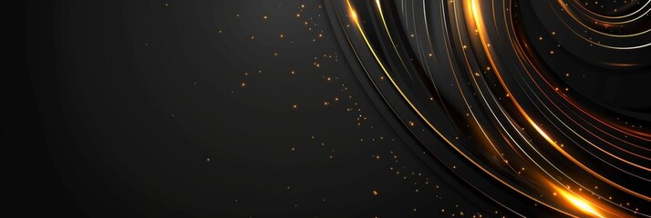 Abstract elegant black background with circle neon golden line and lighting effect sparkle. Luxury template award design. Vector illustration