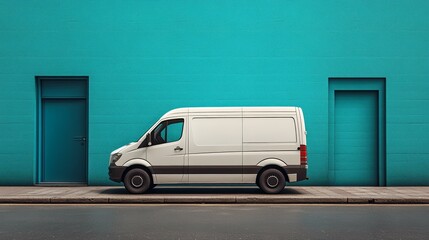 White Van Parked Outside of Blue Warehouse
