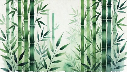 Lush Bamboo Grove in Watercolor: Serene Nature Scene with Verdant Stalks and Leaves