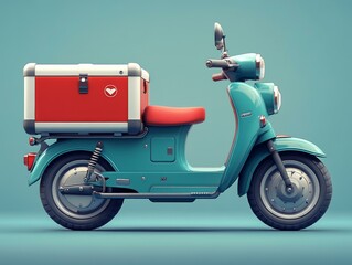 Obraz premium Vintage Red and Blue Motorcycle with Box Storage, 3D Rendered Image
