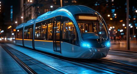 Fototapeta premium Modern Train in the City at Night