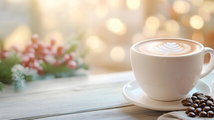 Celebrating National Coffee Day with Intricate Latte Art - 3D Coffee Cup Mockup Surrounded by Festive Beans and Cozy Ambiance Capturing Vibrant Coffee Culture Vibes
