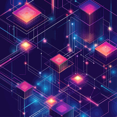 Obraz premium Isometric Blockchain Network Illustration