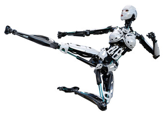 3D Rendering Female Robot on White