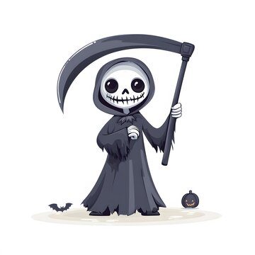 recommend clip art: Cute Cartoon Grim Reaper with Scythe and Pumpkin for Halloween