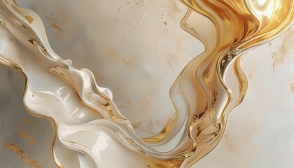 Elegant fluid gold and white marble texture, creating a dynamic and luxurious abstract background for various uses.