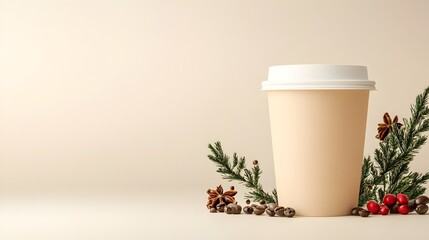 Festive Coffee Cup Celebration Mockup - National Coffee Day Special with Intricate Latte Art and Aromatic Beans in a Warm Inviting Color Palette for Flavorful Design Inspiration