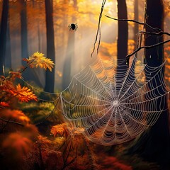 spider web with dew drops