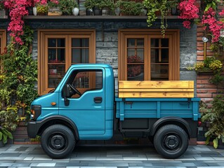 Colorful Truck with Wooden Pallet, 3D Image