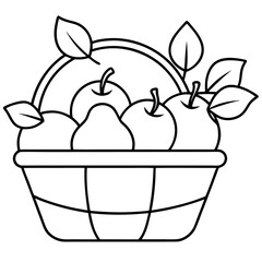 basket with apples pears and leaves outline coloring book page line art drawing