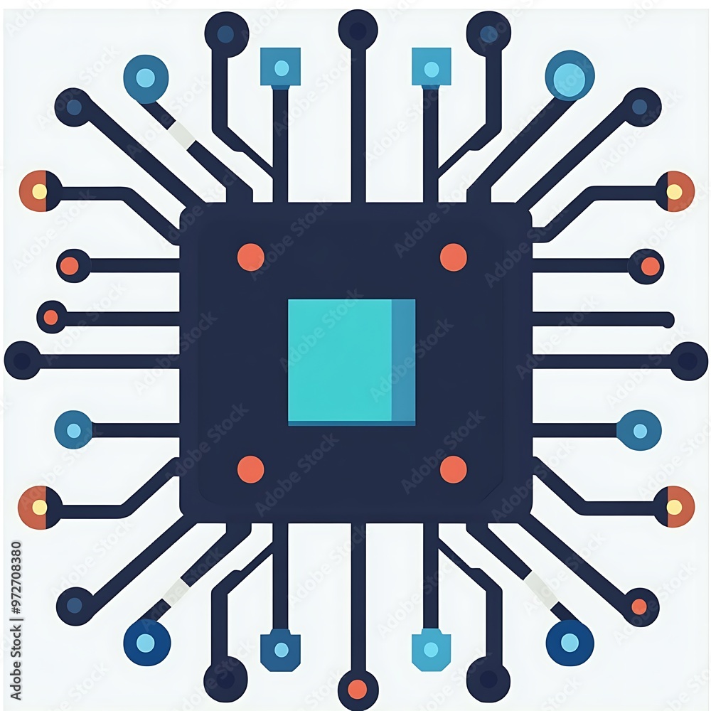 Poster Stylized Microchip with Circuit Board Connections