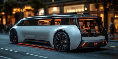 Futuristic Electric Van in City