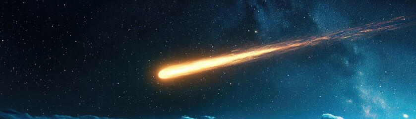 Obraz premium A stunning meteor streaks across the night sky, illuminating the vast expanse of space with its fiery tail.
