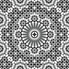 Moroccan Zellige Pattern with Geometric Shapes and Grayscale Colors