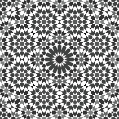 Moroccan Zellige Pattern with Geometric Shapes and Grayscale Colors