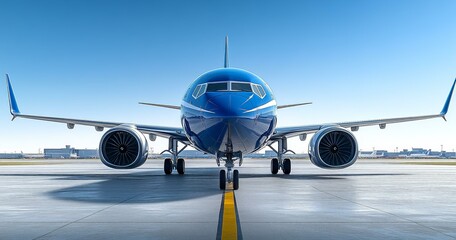 Naklejka premium The Blue Airplane on the Runway