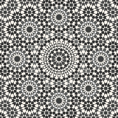 Moroccan Zellige Pattern with Geometric Shapes and Grayscale Colors
