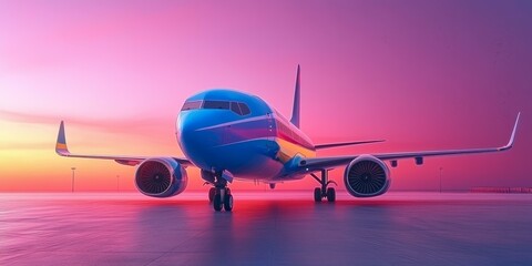 Obraz premium Airplane on the Runway at Sunset