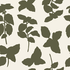 Flat vector basil branch seamless pattern