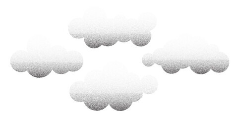 Grain sand texture pattern. Noise ripple background. Dot stipple circle shapes, black noise dotes, grainy effect. Vector illustration isolated on white. Abstract mountains, clouds, trees.