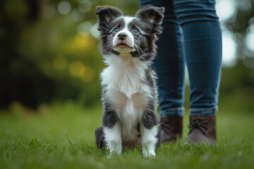 Obraz premium Puppy training with a trainer