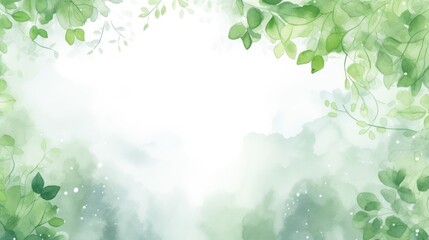 Green Watercolor Leaves Frame Background - Natural Invitation Template