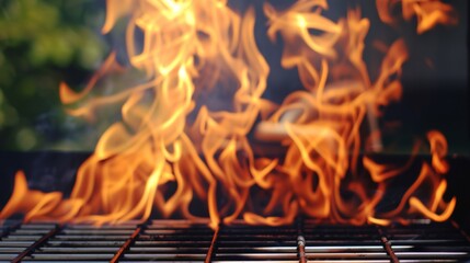 Vibrant flames dancing over a barbecue grill during a summer outdoor cookout in a backyard, showcasing the joy and warmth of grilling