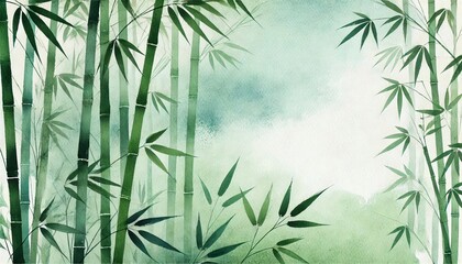 Fototapeta premium Enchanted Bamboo Thicket: A Verdant Watercolor Depiction of Tranquil Nature