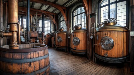 A German brewery historic brewing equipment, including old-fashioned brewing