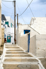 Tholaria village with narrow streets and traditional Cycladic architecture. Amorgos, Greece