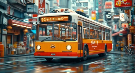 Obraz premium Bus Travels Through Tokyo