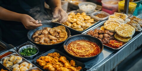 Obraz premium Malaysian Night Market with a Serving of Roti Canai